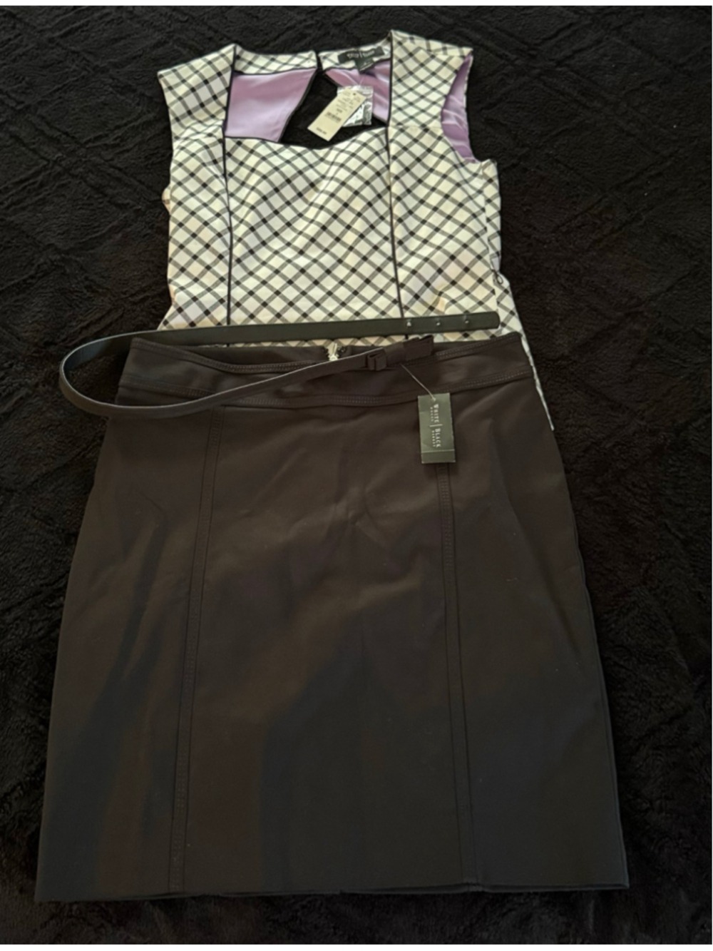 WHBM Cotton Stretch Gingham Top + Skirt Set Sz 2 + 4 $166 NWT Vintage Style